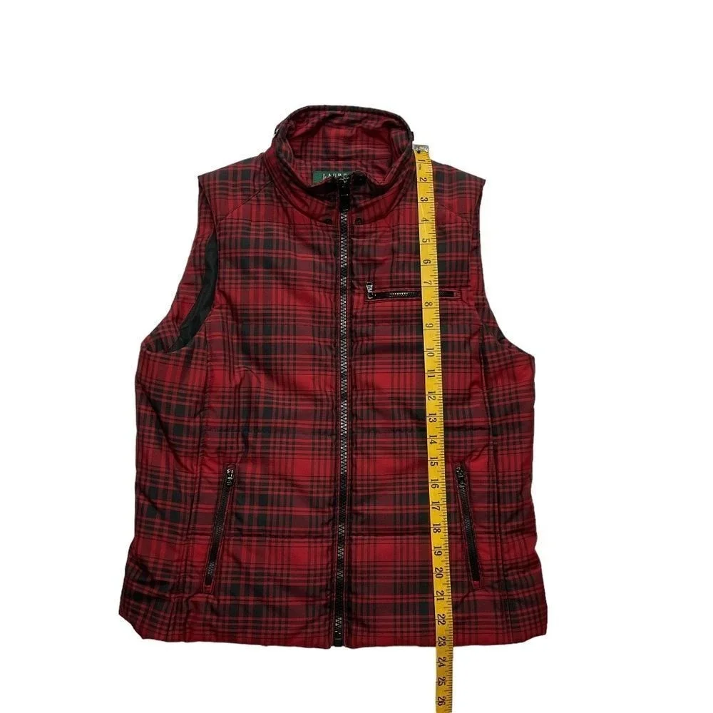 Lauren Ralph Lauren Women's Buffalo Plaid Zip Up Puffer Vest Black Red Size P/M‎